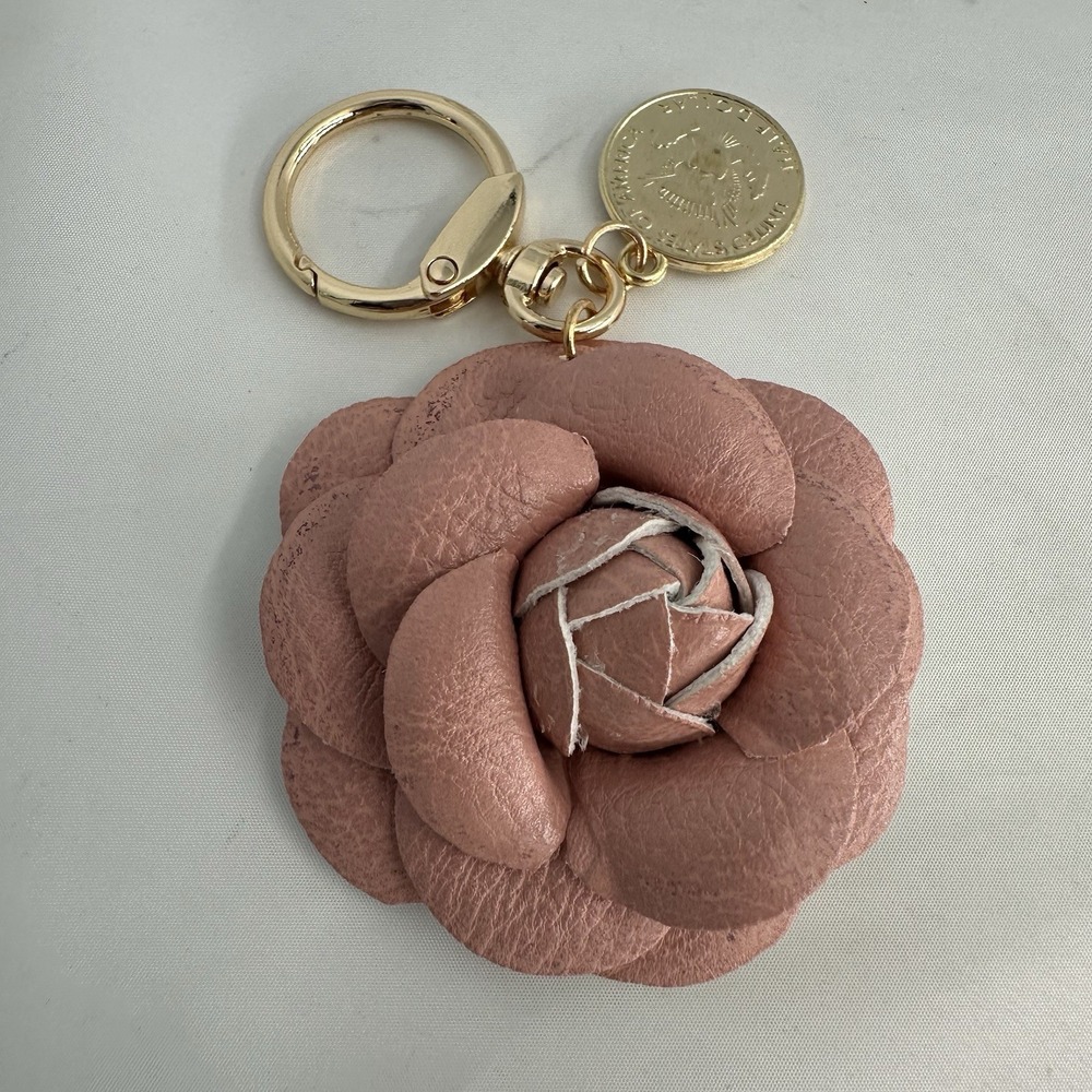 Beautiful Faux Leather Camellia Key Chain Purse, Backpack, Charm Keychain